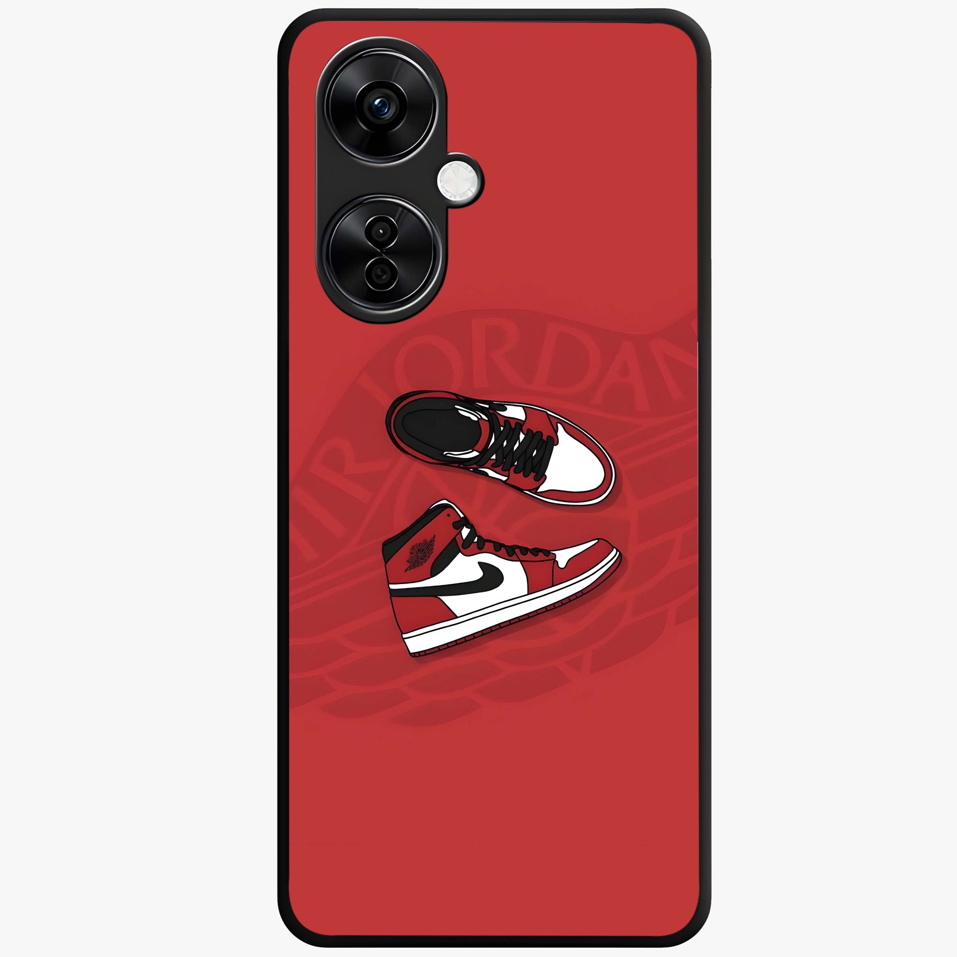 Classic Sneaker Float Glass Case for 1+Nord CE 3 Lite showing full back design in clean flat view with floating sneaker artwork and glossy glass finish.