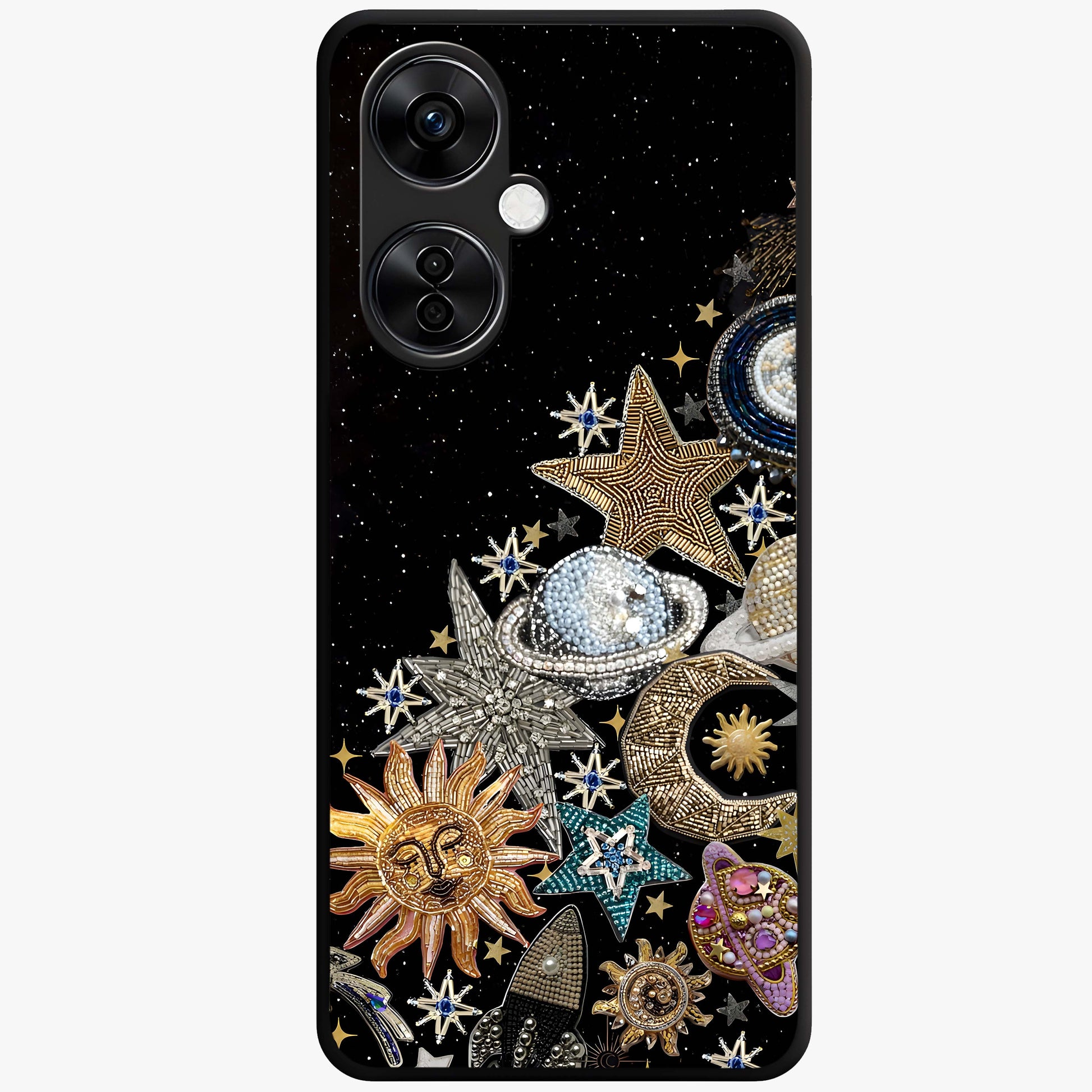 Cosmic Sparkle Dreams Glass Case for 1+Nord CE 3 Lite magical front view featuring sparkling star artwork with dreamy gradients