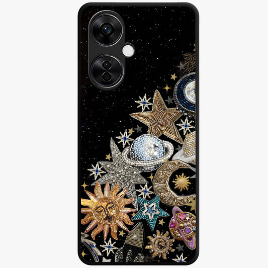 Cosmic Sparkle Dreams Glass Case for 1+Nord CE 3 Lite magical front view featuring sparkling star artwork with dreamy gradients
