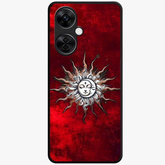 Cosmic Twin Eclipse Glass Case for 1+Nord CE 3 Lite dramatic front view featuring dual eclipse artwork with deep space tones