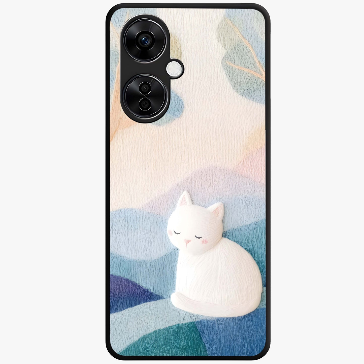 Cotton Dream Cat Glass Case for 1+Nord CE 3 Lite soft front view featuring dreamy cat artwork in pastel tones