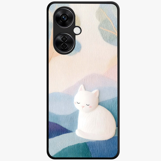 Cotton Dream Cat Glass Case for 1+Nord CE 3 Lite soft front view featuring dreamy cat artwork in pastel tones