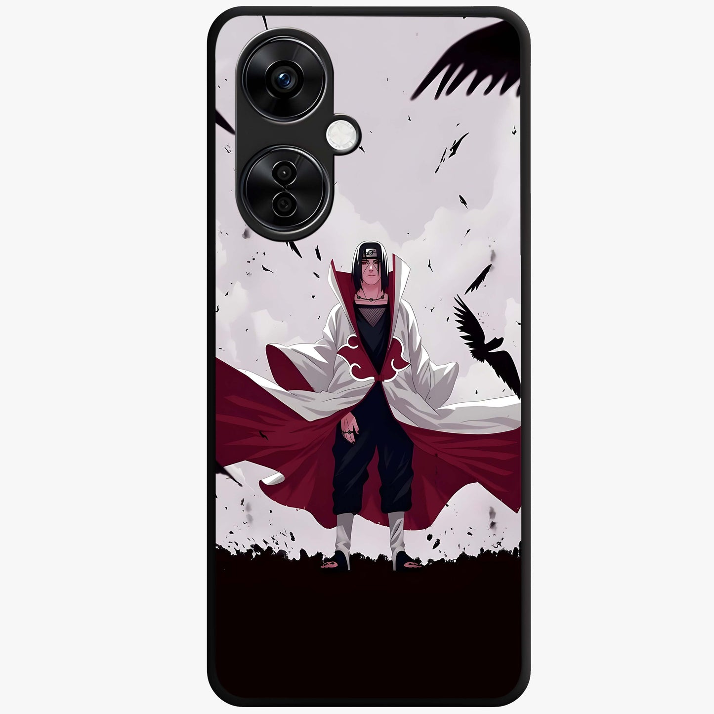 Crimson Crow Ascension Glass Case for 1+Nord CE 3 Lite powerful front view featuring crow artwork with dark crimson background