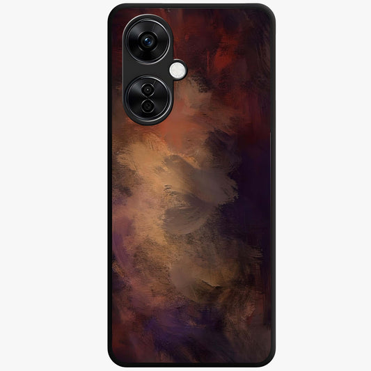 Crimson Dusk Whirl Glass Case for 1+Nord CE 3 Lite dramatic front view featuring swirling dusk inspired crimson artwork