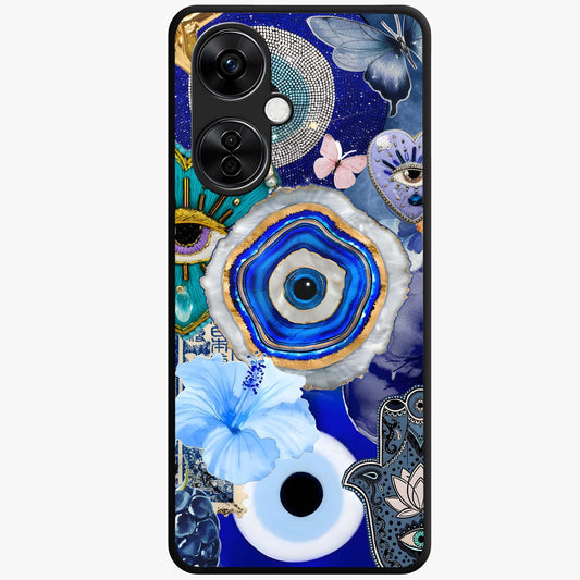 Crimson Evil Eye Charm Glass Case for 1+Nord Ce 3 Lite bold front view featuring protective evil eye artwork in deep red tones