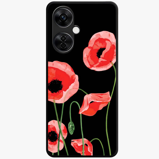 Crimson Garden Dream Glass Case for 1+Nord CE 3 Lite romantic front view featuring rich red floral garden artwork