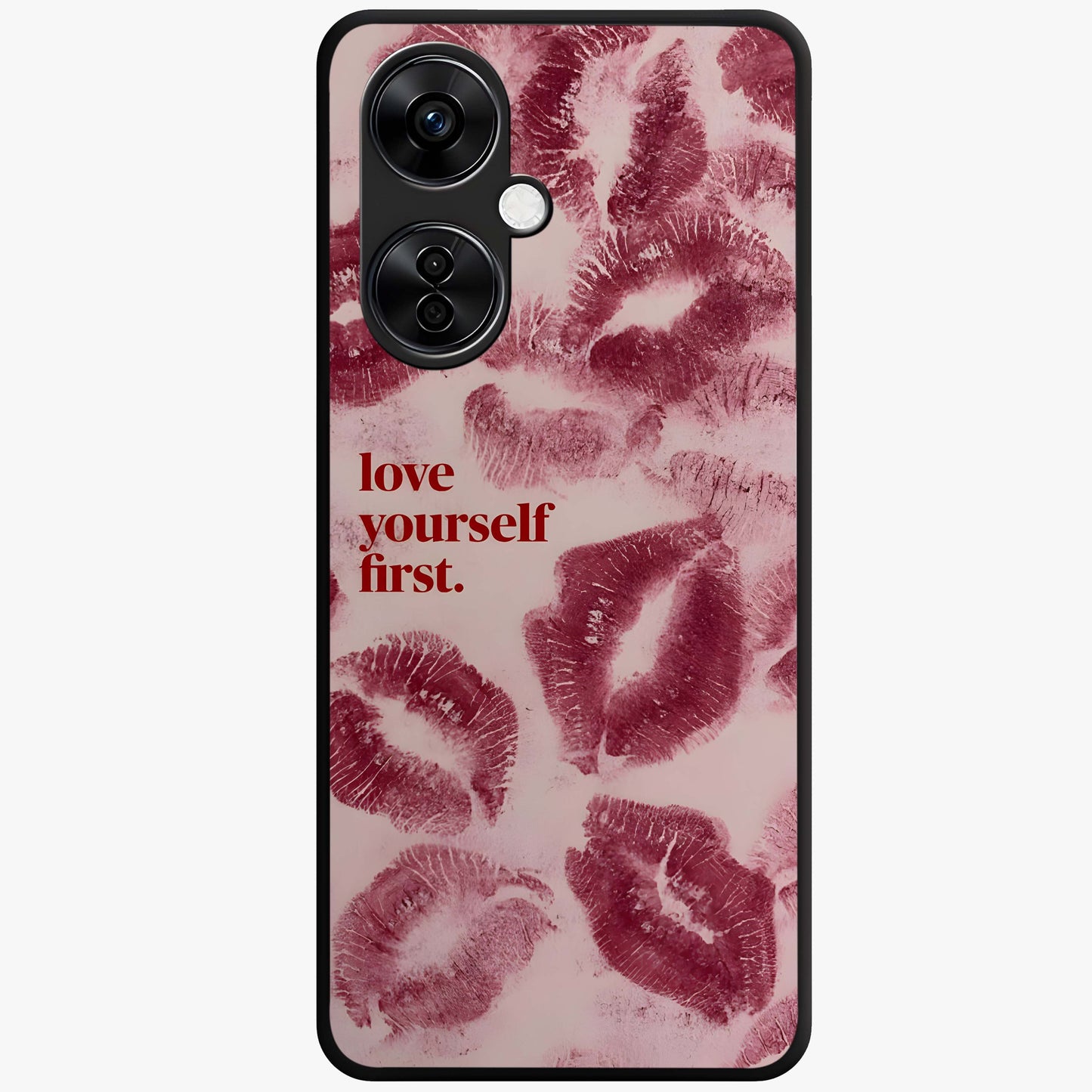 Crimson Kiss Love Glass Case for 1+Nord CE 3 Lite romantic front view featuring bold crimson love inspired artwork
