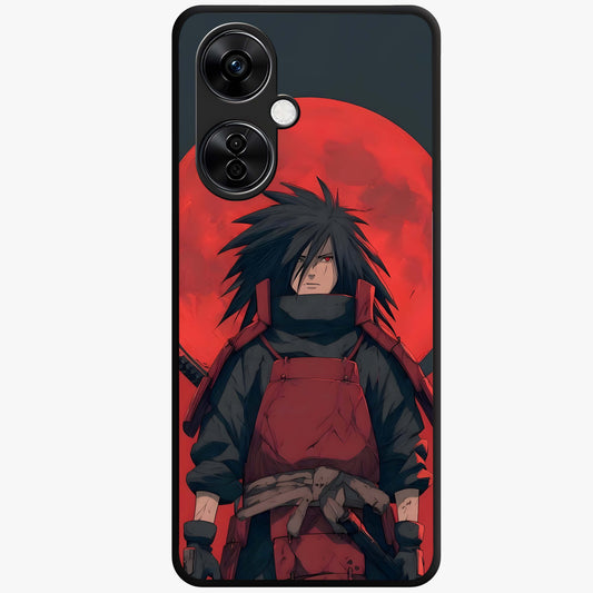 Crimson Moon Warlord Glass Case for 1+Nord CE 3 Lite dramatic front view featuring warrior themed artwork under crimson moonlight