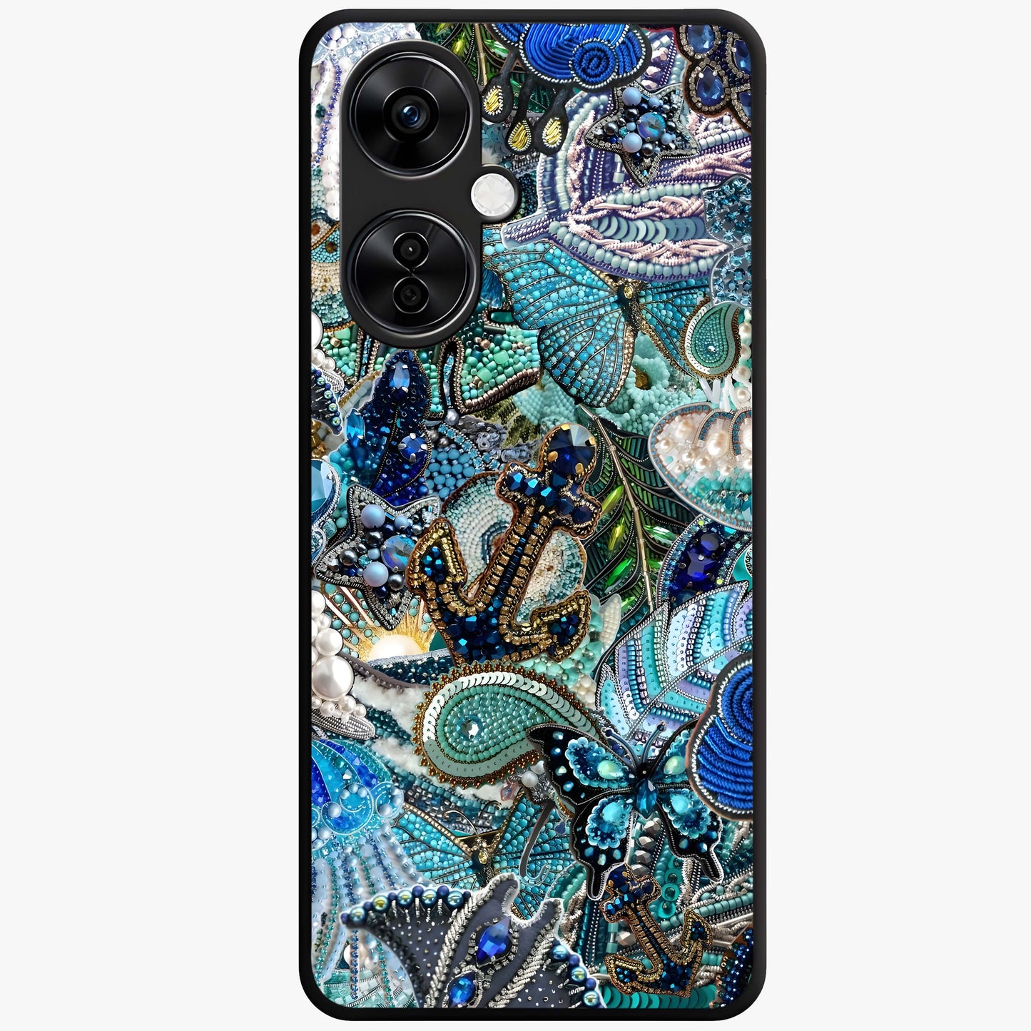 Crystal Ocean Magic Glass Case for 1+Nord CE 3 Lite vibrant front view featuring sparkling ocean inspired artwork