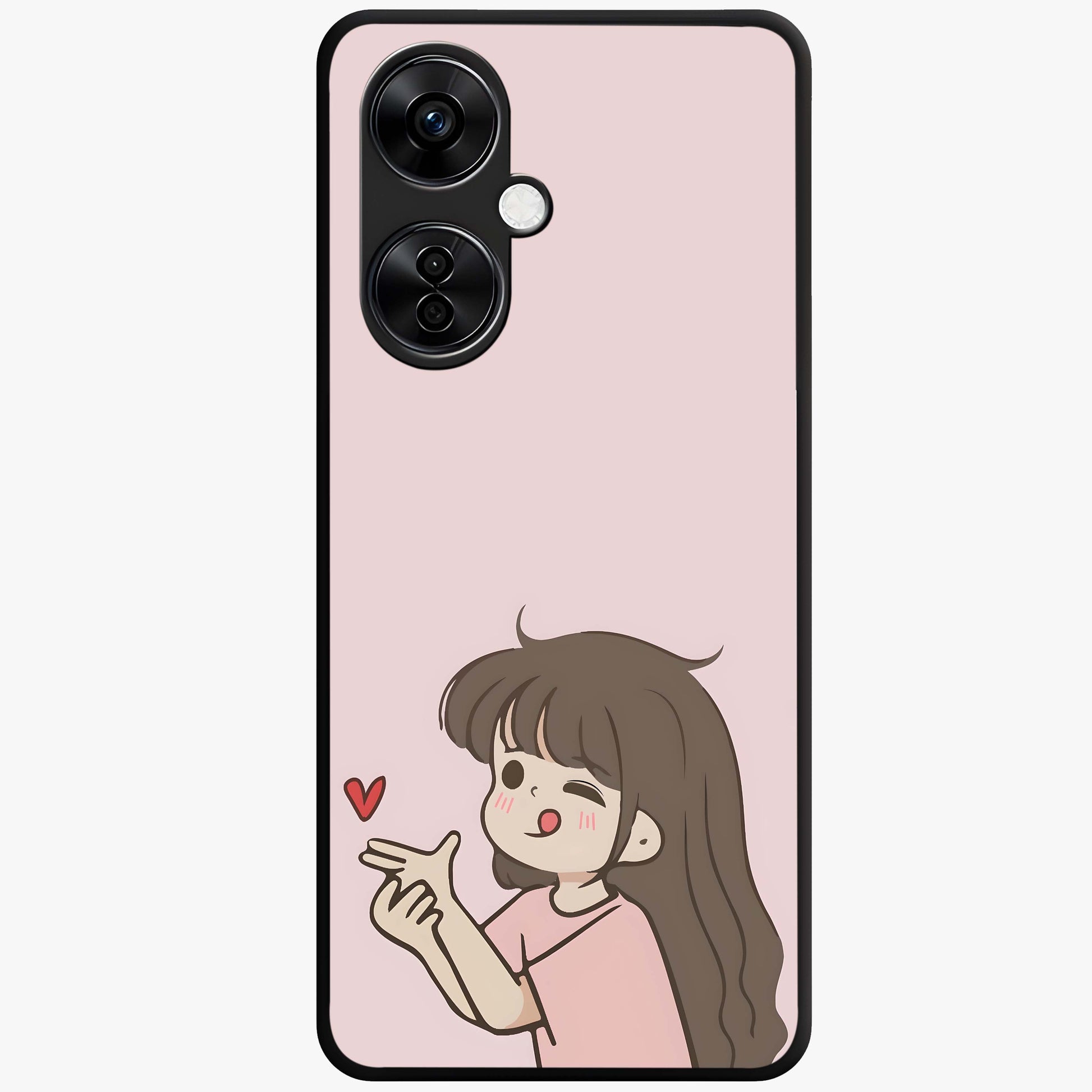 Cute Kiss Heart Glass Case for 1+Nord Ce 3 Lite sweet front view featuring romantic kiss and heart inspired artwork