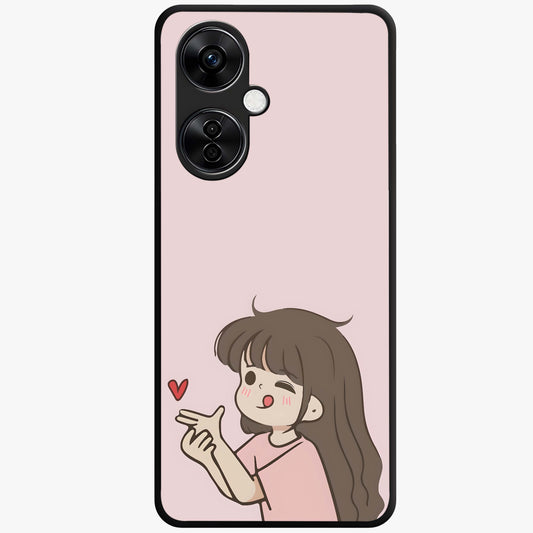 Cute Kiss Heart Glass Case for 1+Nord Ce 3 Lite sweet front view featuring romantic kiss and heart inspired artwork