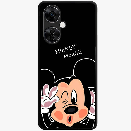 Cute Mickey Love Glass Case for 1+Nord Ce 3 Lite adorable front view featuring playful cartoon love themed artwork