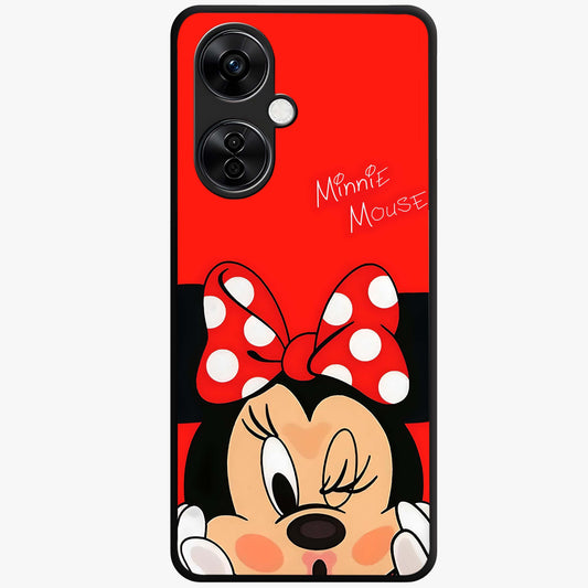Cute Minnie Love Glass Case for 1+Nord Ce 3 Lite adorable front view featuring playful cartoon love themed artwork