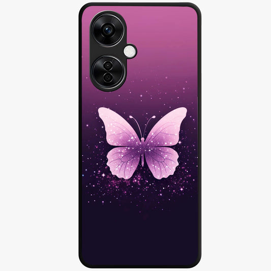 Cute Starry Butterfly Glass Case for 1+Nord Ce 3 Lite dreamy front view featuring butterfly artwork with sparkling star accents