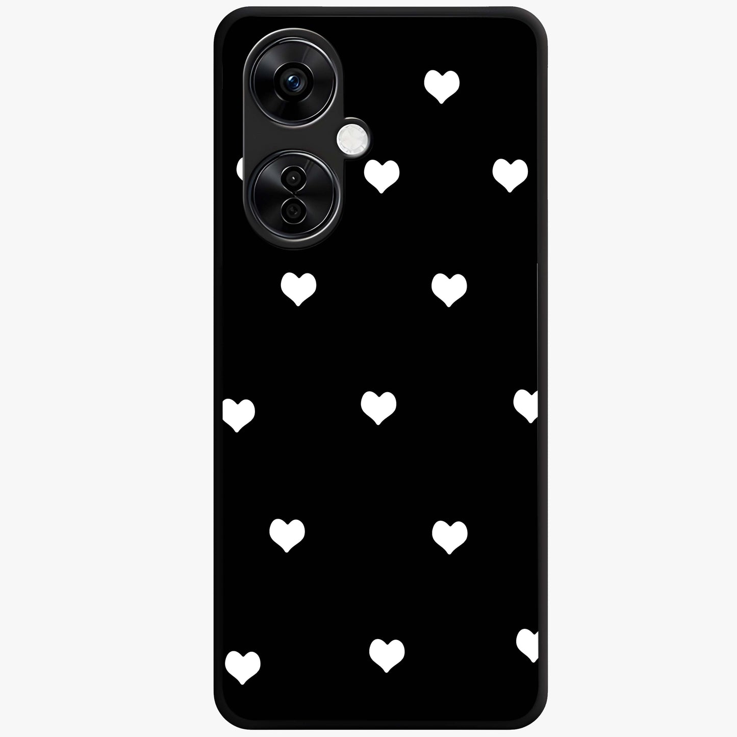 Cute Simple black Hearts Glass Case for 1+Nord CE 3 Lite powerful front view featuring dark ascension themed artwork