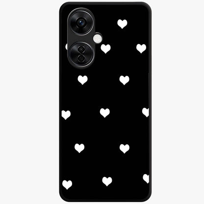 Cute Simple black Hearts Glass Case for 1+Nord CE 3 Lite powerful front view featuring dark ascension themed artwork