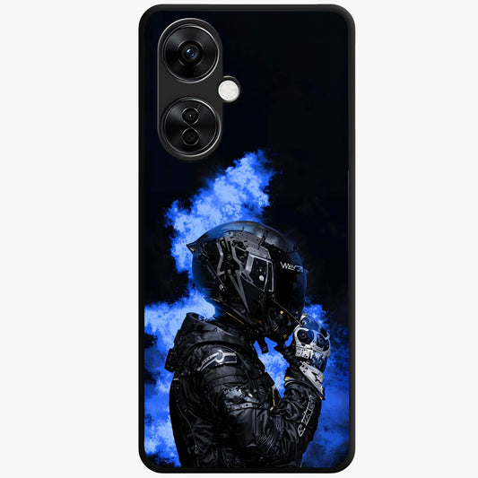 Cyber Sentinel Protocol Glass Case for 1+Nord CE 3 Lite bold front view featuring futuristic cyberpunk inspired artwork