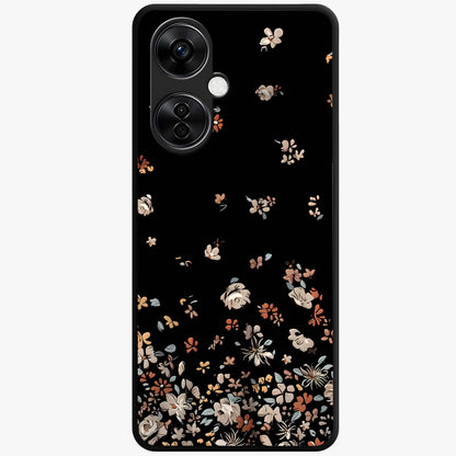 Dark Petal Aesthetic Glass Case for 1+Nord CE 3 Lite elegant front view featuring moody floral artwork with deep tones