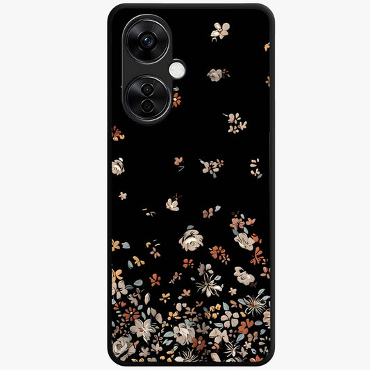 Dark Petal Aesthetic Glass Case for 1+Nord CE 3 Lite elegant front view featuring moody floral artwork with deep tones