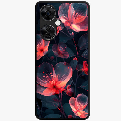 Dark Shade of Flower Glass Case for 1+Nord CE 3 Lite artistic front view featuring floral artwork in deep shadow tones