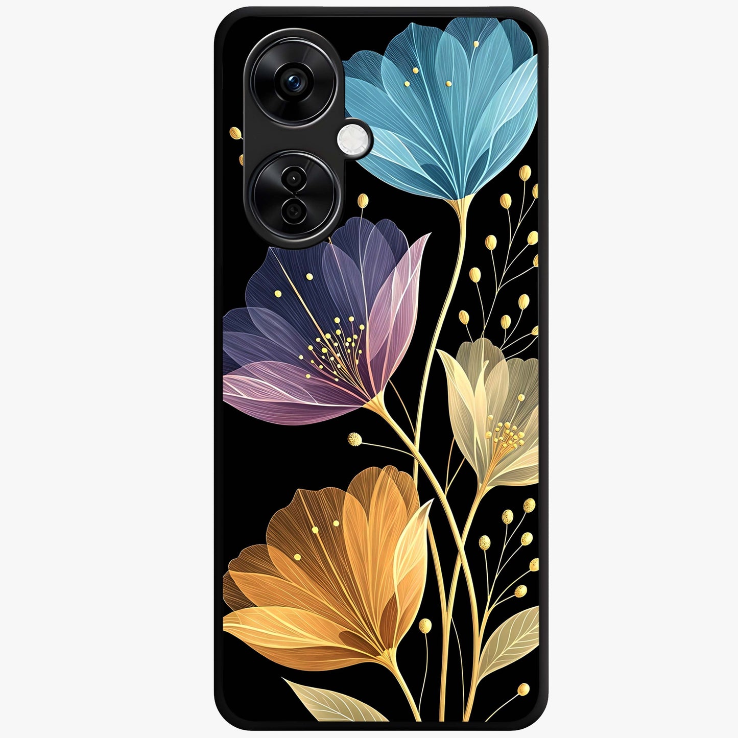 Delicate Multicolor Flowers Glass Case for 1+Nord CE 3 Lite vibrant front view featuring soft multicolor floral artwork