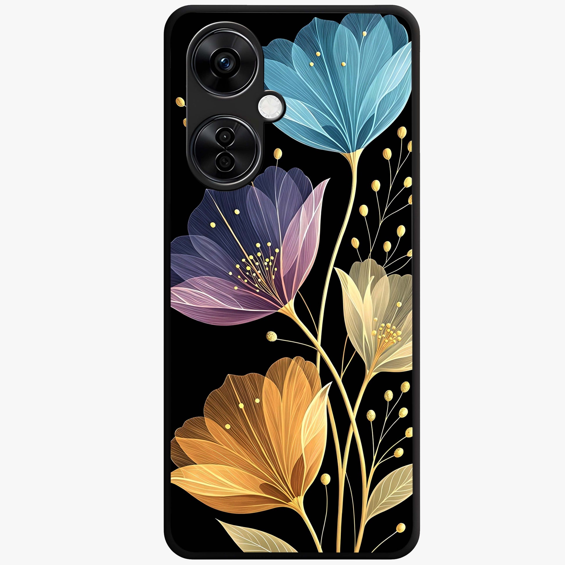 Delicate Multicolor Flowers Glass Case for 1+Nord CE 3 Lite vibrant front view featuring soft multicolor floral artwork