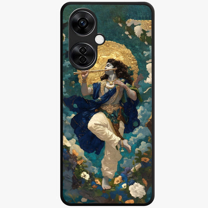 Divine Krishna Art Glass Case for 1+Nord CE 3 Lite devotional front view featuring detailed Krishna artwork