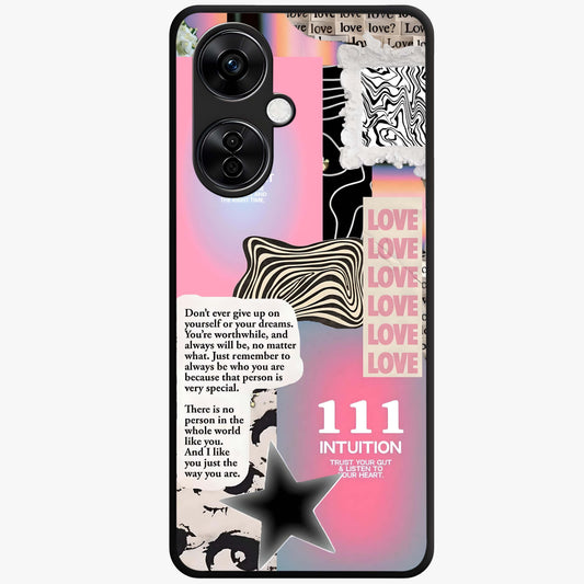 Divine Love Vibes Glass Case for 1+Nord CE 3 Lite soft front view featuring romantic artistic typography design