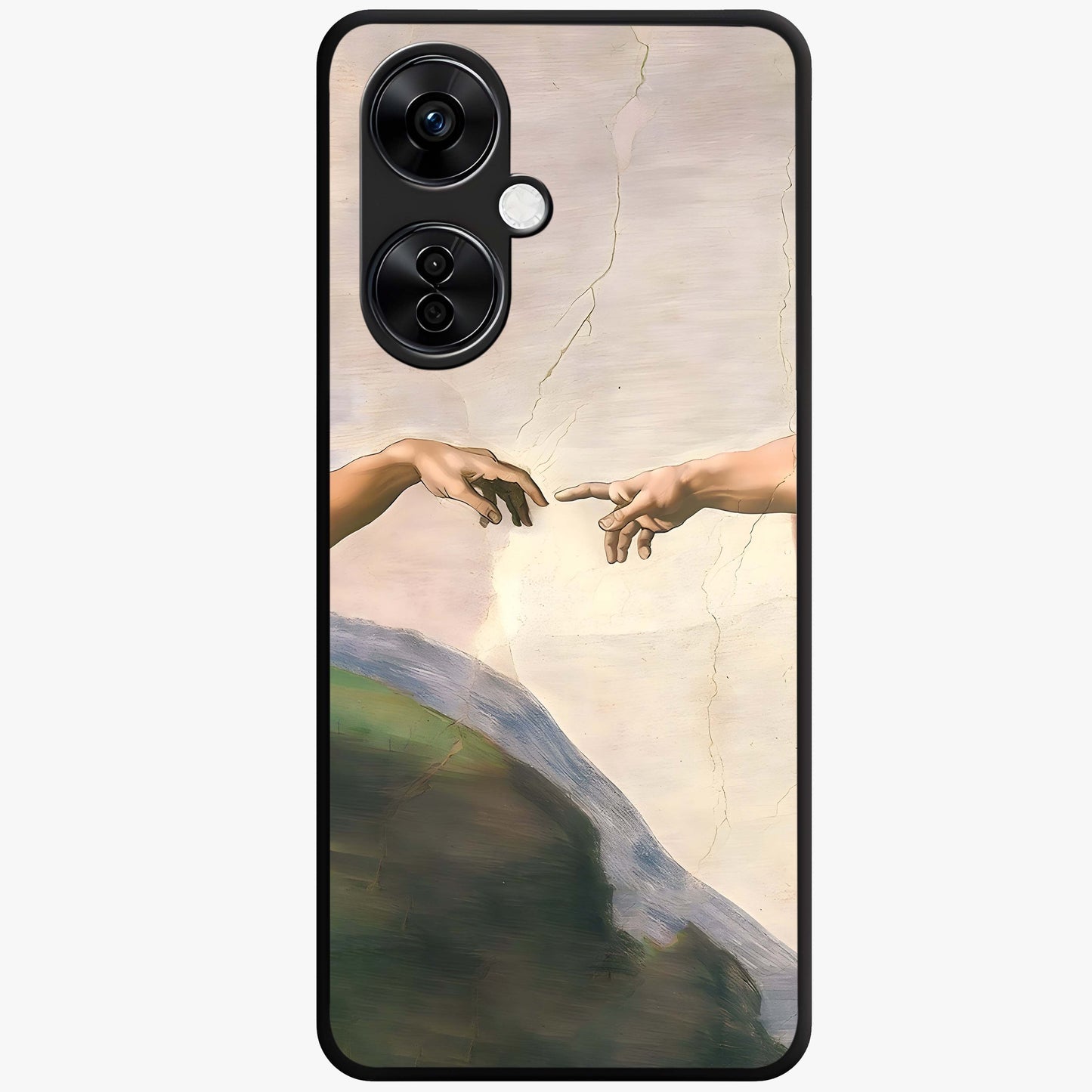 Divine Touch Art Glass Case for 1+Nord CE 3 Lite artistic front view featuring expressive spiritual inspired artwork