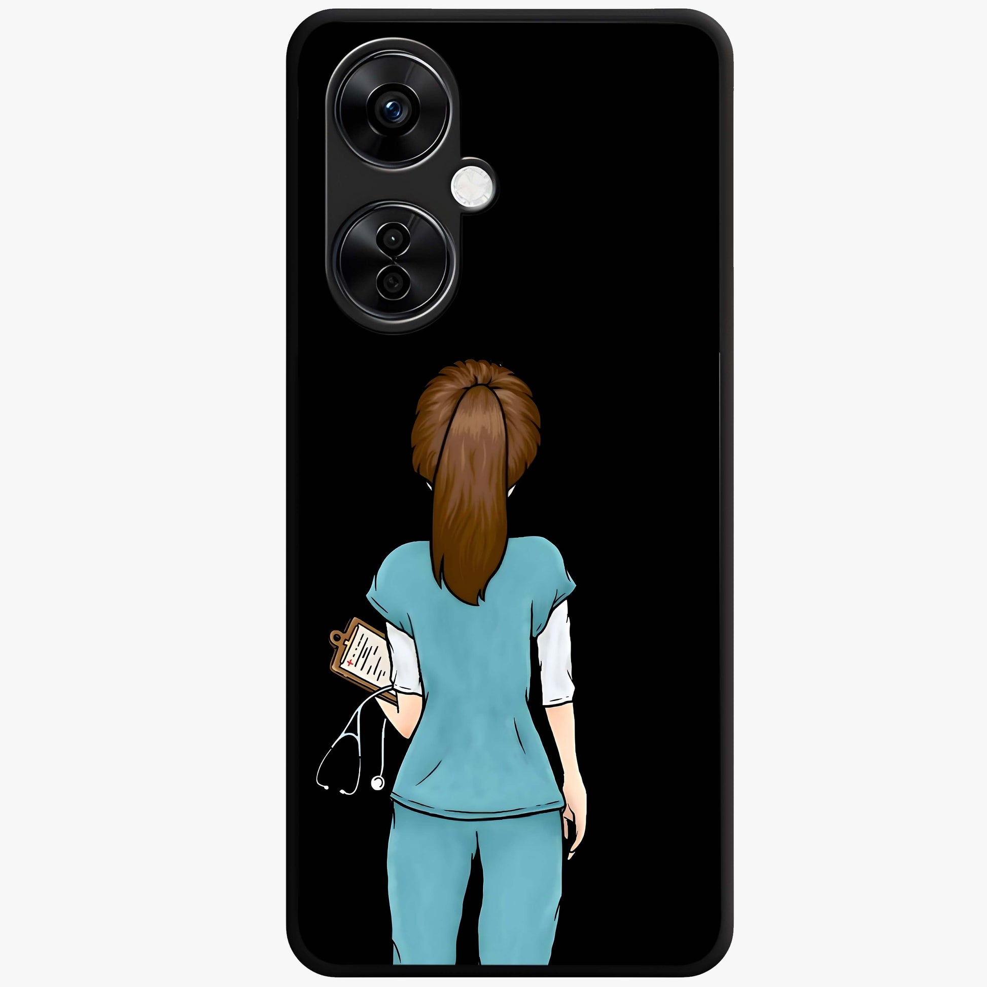 Doctor Pattern Custom Name Glass Case for 1+Nord CE 3 Lite professional front view featuring medical themed artwork with personalized name design
