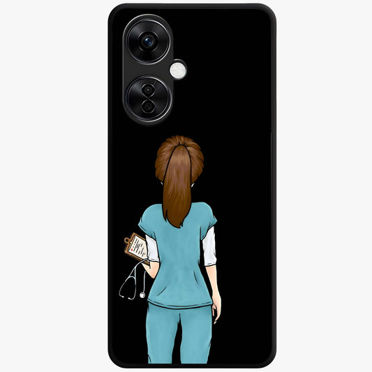 Doctor Pattern Custom Name Glass Case for 1+Nord CE 3 Lite professional front view featuring medical themed artwork with personalized name design