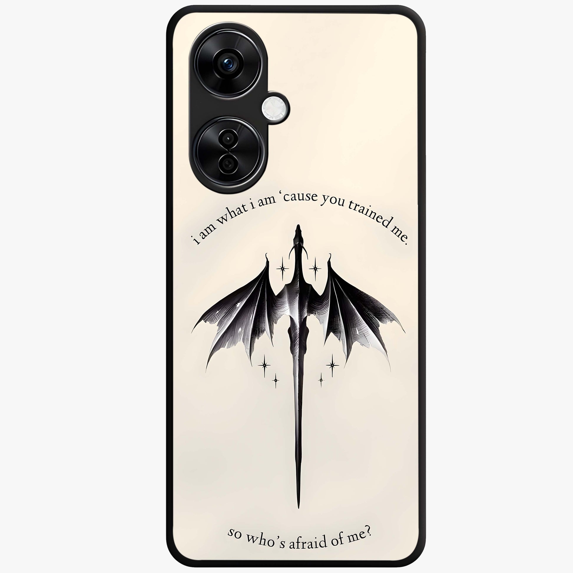 Dragon Quote Art Glass Case for 1+Nord CE 3 Lite bold front view featuring dragon illustration with motivational quote artwork
