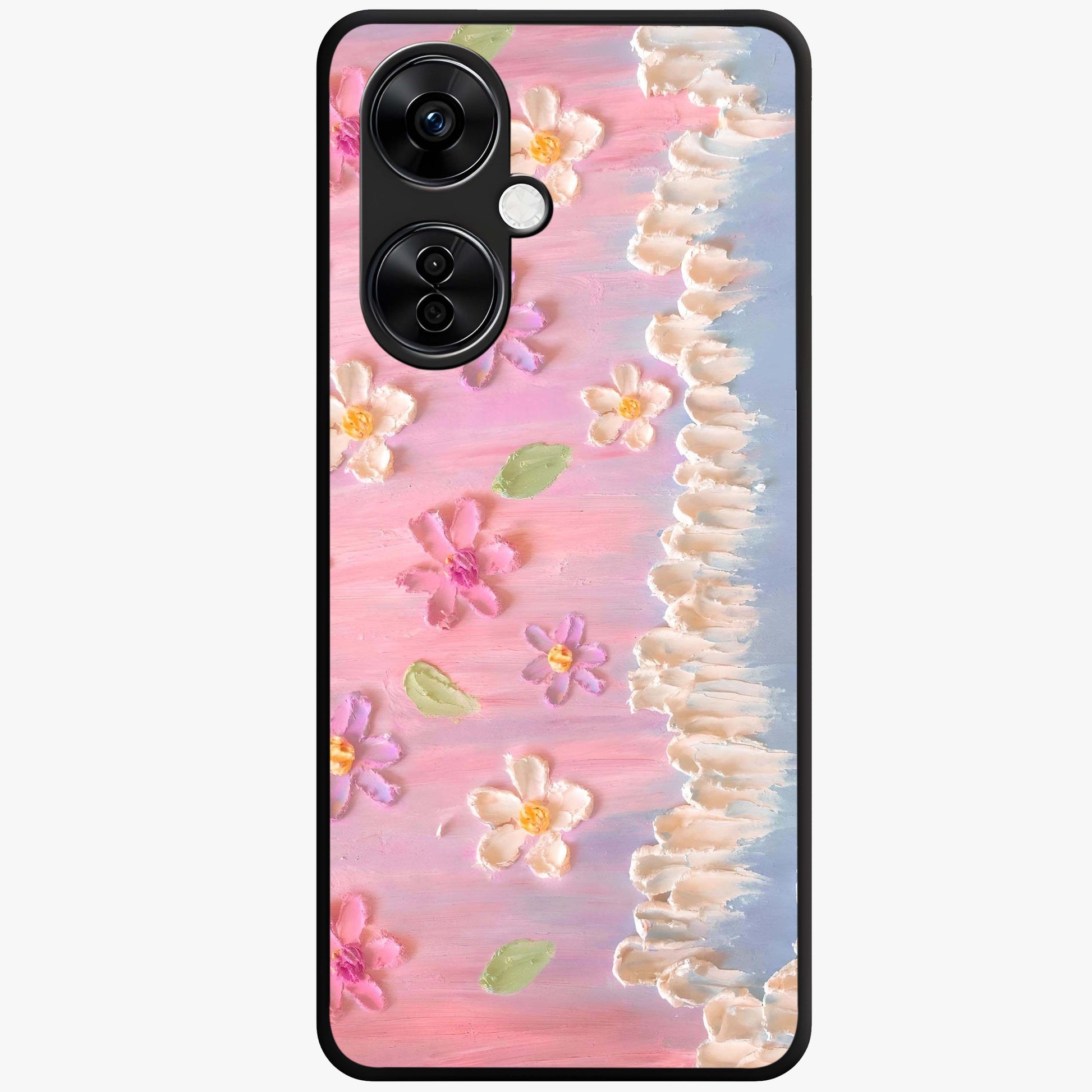 Dreamy Painted Garden Glass Case for 1+Nord CE 3 Lite artistic front view featuring hand painted floral garden artwork