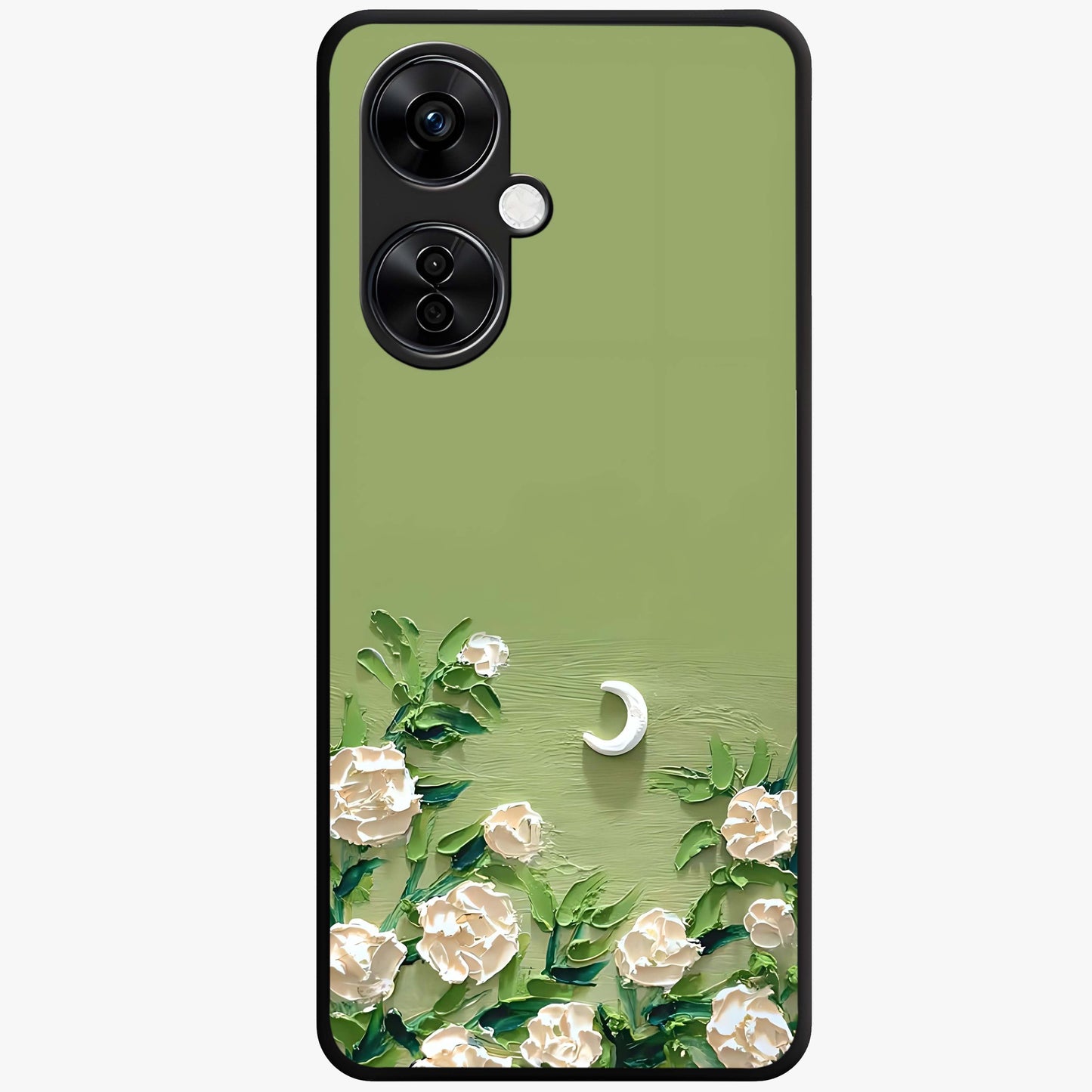 Emerald Bloom Calm Glass Case for 1+Nord CE 3 Lite elegant front view featuring soothing emerald floral artwork