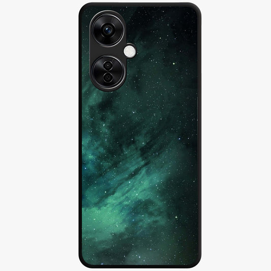 Emerald Green Space Glass Case for 1+Nord CE 3 Lite vibrant front view featuring deep green cosmic inspired artwork