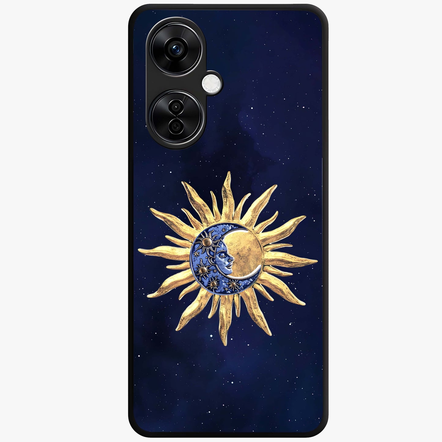 Eternal Cosmic Balance Glass Case for 1+Nord CE 3 Lite artistic front view featuring symmetrical cosmic artwork