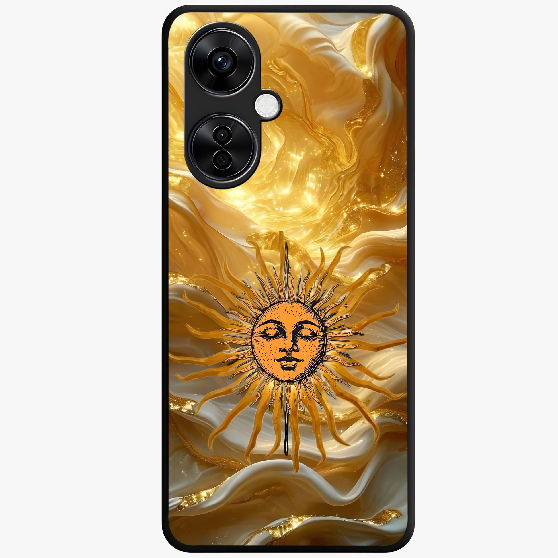 Eternal Golden Glow Glass Case for 1+Nord CE 3 Lite radiant front view featuring warm golden artistic artwork