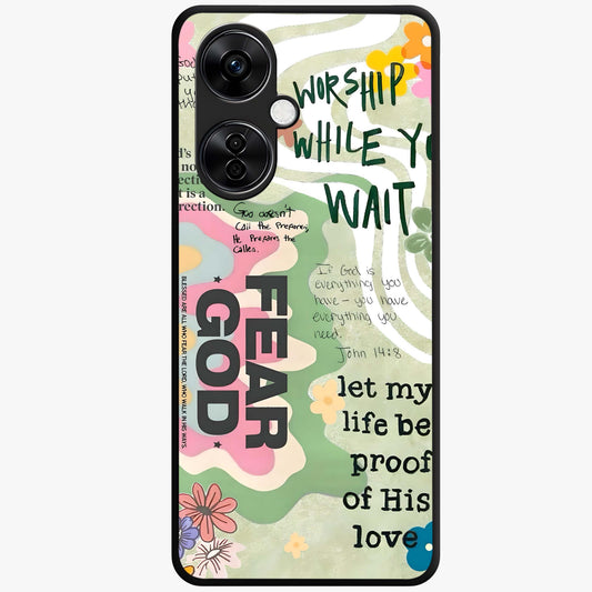 Faith Over Fear Glass Case for 1+Nord CE 3 Lite inspirational front view featuring bold motivational typography artwork