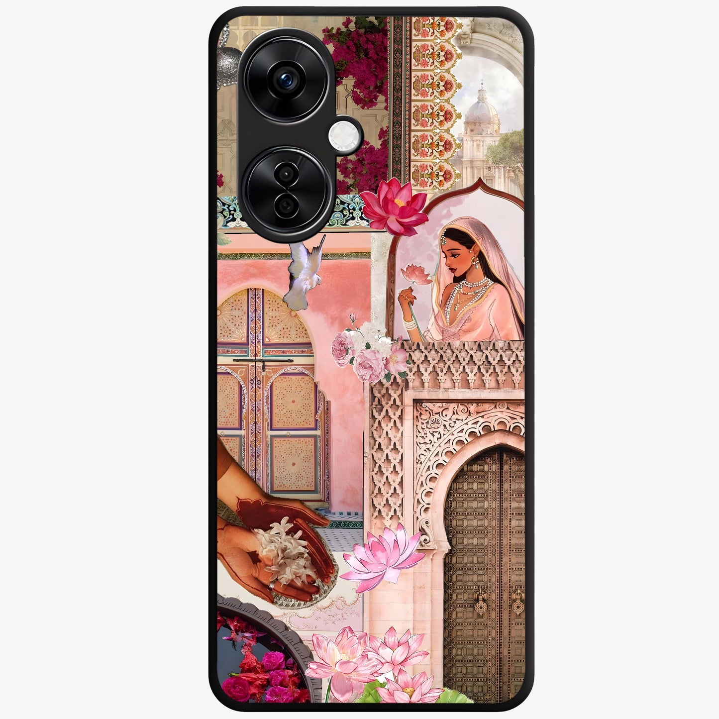 Floral Courtyard Muse Glass Case for 1+Nord CE 3 Lite elegant front view featuring artistic courtyard floral artwork