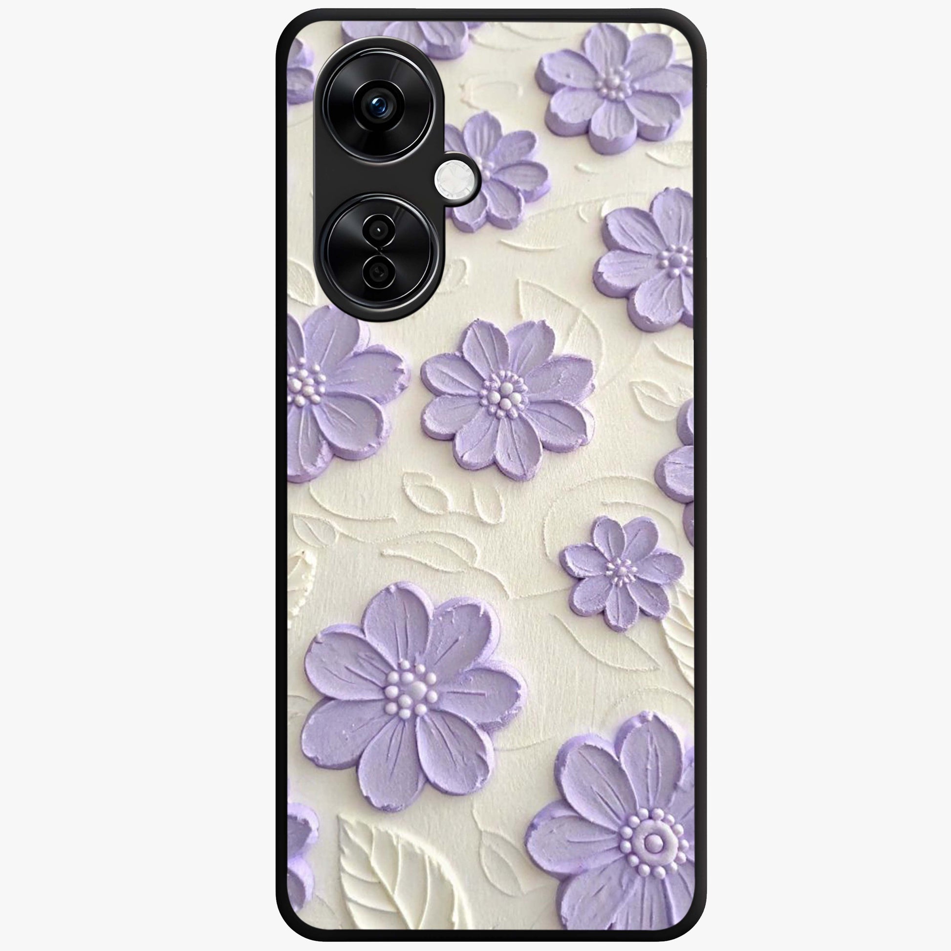 Floral Wall Art With Purple Flowers Glass Case for 1+Nord CE 3 Lite stylish front view featuring purple floral artwork