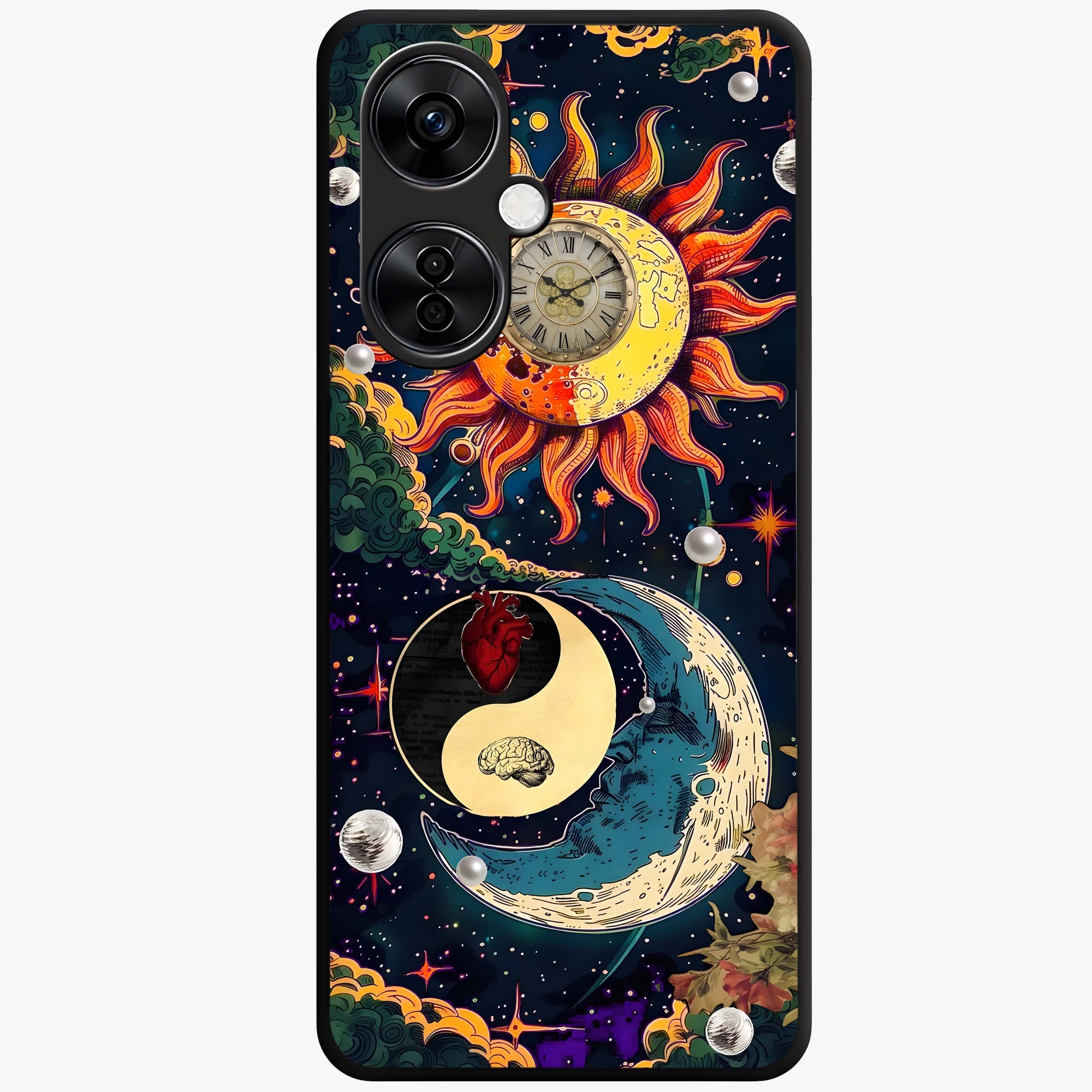 Future Universe Glass Case for 1+Nord CE 3 Lite futuristic front view featuring cosmic inspired abstract artwork