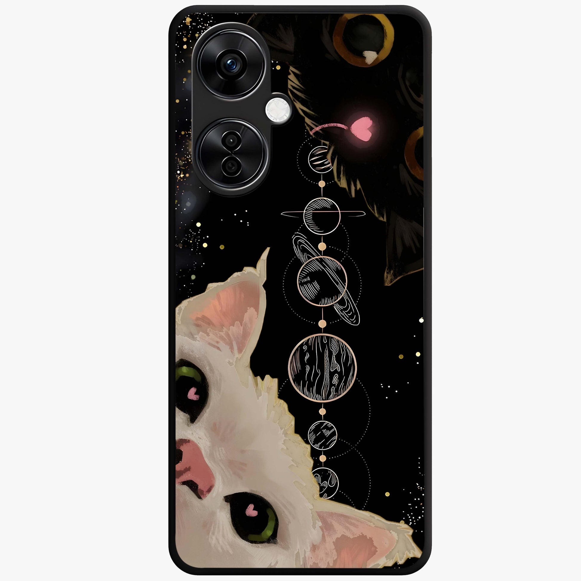 Galactic Cat Glass Case for 1+Nord CE 3 Lite mystical front view featuring cat artwork against cosmic galaxy background