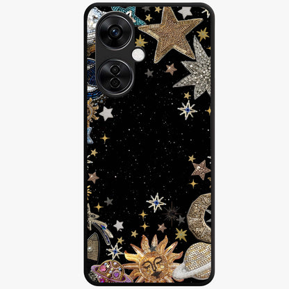 Galactic Jewel Stars Glass Case for 1+Nord CE 3 Lite elegant front view featuring sparkling jewel inspired star artwork