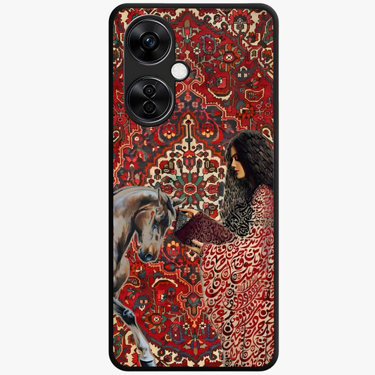 Girl With Horse Glass Case for 1+Nord Ce 3 Lite elegant front view featuring artistic illustration of girl and horse