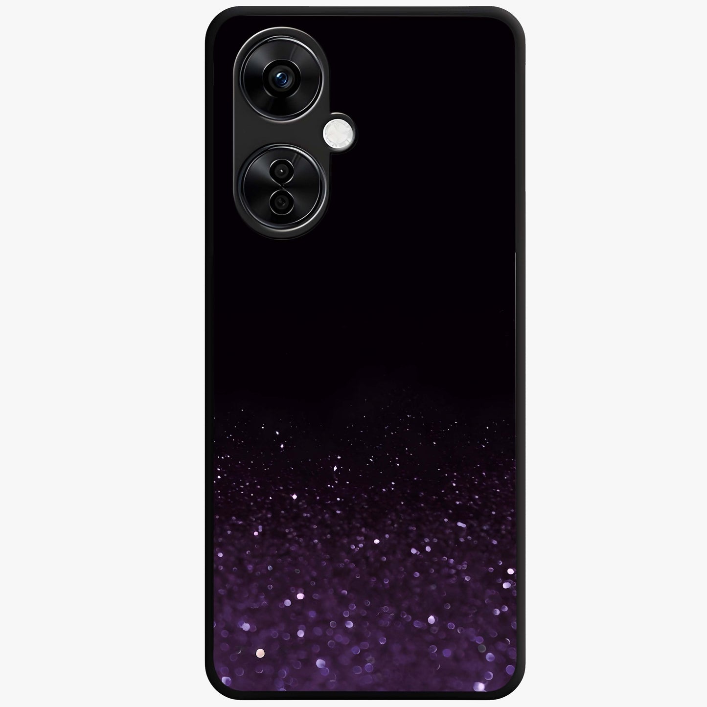 Glittery Purple Bokeh Glass Case for 1+Nord CE 3 Lite vibrant front view featuring sparkling purple bokeh artwork