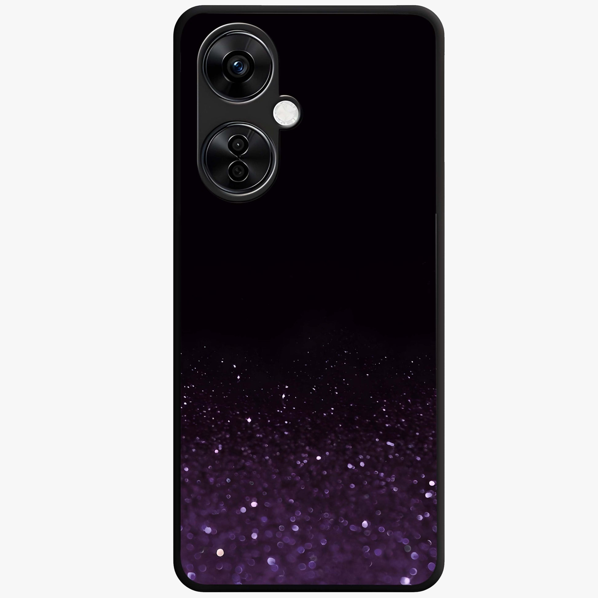 Glittery Purple Bokeh Glass Case for 1+Nord CE 3 Lite vibrant front view featuring sparkling purple bokeh artwork