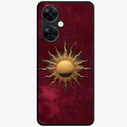Gold Sun Blush Glass Case for 1+Nord CE 3 Lite elegant front view featuring warm golden sun inspired artwork