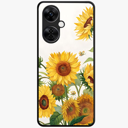 Golden Bloom Fields Glass Case for 1+Nord CE 3 Lite serene front view featuring glowing floral field artwork