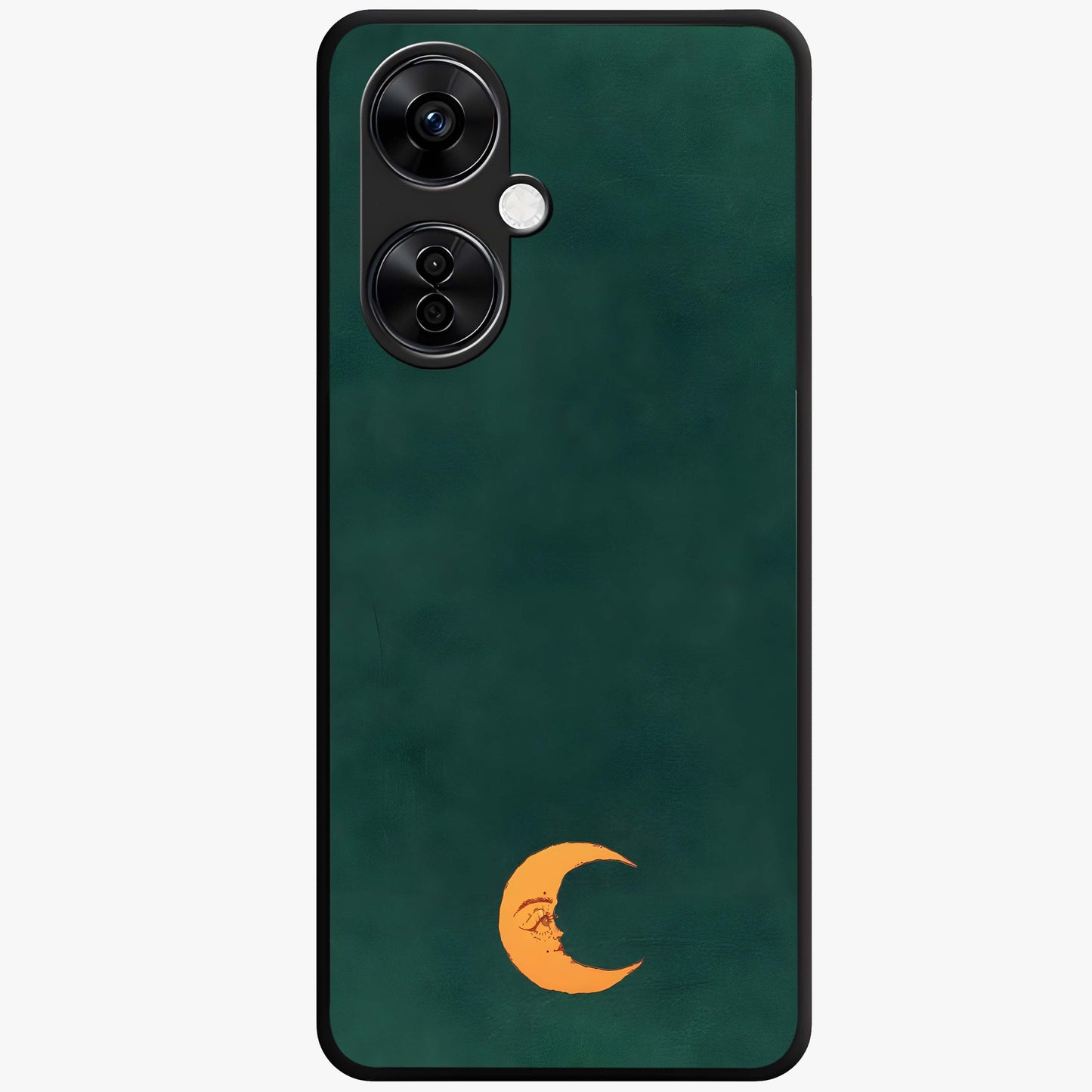 Golden Crescent Mood Glass Case for 1+Nord CE 3 Lite artistic front view featuring crescent moon artwork in warm golden tones
