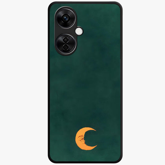 Golden Crescent Mood Glass Case for 1+Nord CE 3 Lite artistic front view featuring crescent moon artwork in warm golden tones